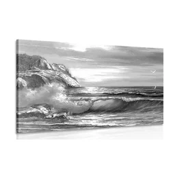 Slika jutro na morju v črnobeli izvedbi - 40x30