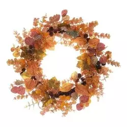 Autronic Venec Artificial wreath - diameter 60 cm, orange leaves and small pine cones (VED004-M)