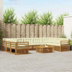 Set vanjskih sofa 10 pcs Prirodna i krem Čvrsto drvo akacije