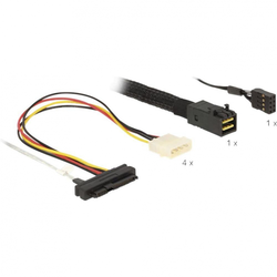 Delock Priključni kabel za trdi disk [1x Mini SAS HD x4 SFF 8643 vtič - 4 x SAS 29 pinski SFF 8482 vtičnica, 4 x Molex priključek za el