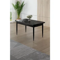Hanah Home trpezarijski sto na razvlačenje Nola, 130 × 77 cm (razvučen 177 cm), ploča u dekoru crnog mermera, crne noge