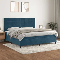 Greatstore Box spring postelja z vzmetnico temno modra 200x200 cm žamet