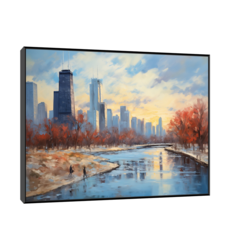 Canvas Slika na platnu Jesen u Čikagu, Sa ramom, 100 x 75 cm, Crni