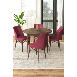 Hanah Home Set Trpezarijski sto i 4 stolice, Bordo-braon