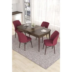 Hanah Home trpezarijski set Eva, sto na razvlačenje i 4 stolice, ploča u dekoru drveta Baroque, bordo tkanina Babyface