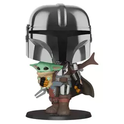 Bobble Figure Star Wars The Mandalorian Super Sized POP! - The Mandalorian holding The Child