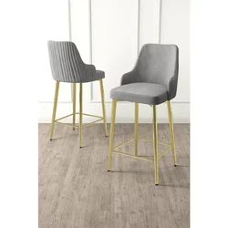 Hanah Home set od 2 barskih stolica Tera, siva tkanina Babyface, zlatne metalne noge