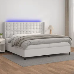 Krevet box spring s madracem LED bijeli 200x200 cm umjetna koža