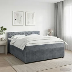 Boxspring krevet s madracem Tamnosiva 140 x 190 cm Baršun 144 x 190 x 100.5 cm