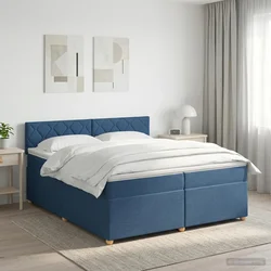 Vidaxl Postelja boxspring z vzmetnico Modra 200 x 200 cm Blago