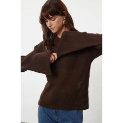 Trendyol Brown Wide Pattern Crew Neck Knitwear Sweater