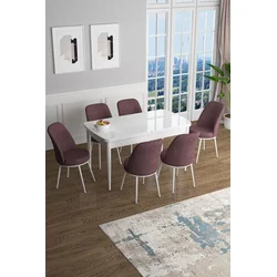 Hanah Home Set Trpezarijski sto i 6 stolica Han, Prljavo roze