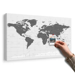 Slika na pluti politični zemljevid sveta v črnobeli izvedbi - 150x100 place