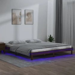 LED Okvir za krevet boja meda drveni 200x200 cm od masivne