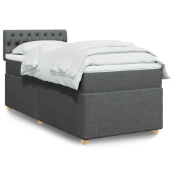 vidaXL Box spring postelja z vzmetnico temno siva 90x190 cm blago