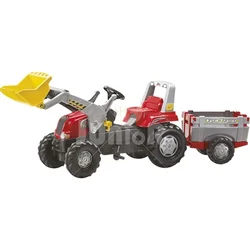 Traktor na pedale Junior RT sa prikolicom i kašikom crveni