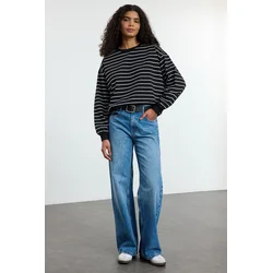 Trendyol Black 2 Thread Crew Neck Striped Regular Knitted Sweatshirt