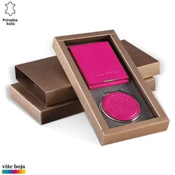 Princ Leather Ženski poklon set futrola za kartice i ogledalce, Roze