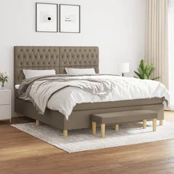 Greatstore Box spring postelja z vzmetnico taupe 180x200 cm blago