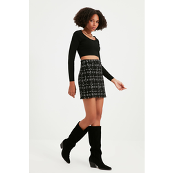 Trendyol Black Plaid Tweed Fabric Mini Woven Skirt