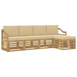 Set vanjskih sofa s jastukom 5 pcs Bijela i bež Poliester