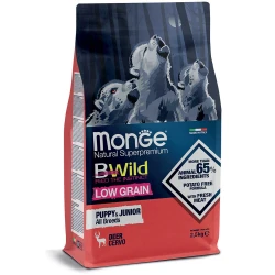 MONGE Suva hrana za štence i mlade pse svih rasa, jelenje meso bez žitarica Bwild Grain 2.5kg