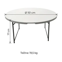 Okrugli sklopivi sto, 151 cm, visina 77 cm, Za 10 osoba