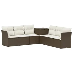 Set sofe 7 pcs Smeđa i krem bijela Poli Rattan i čelik
