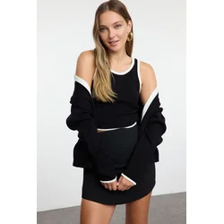 Trendyol Black Color Block Knitwear Blouse- Cardigan Set