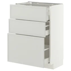 METOD / MAXIMERA Podni element s 3 fioke, bela/Aspudden svetlosiva, 60x37 cm