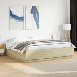 Okvir za krevet s LED svjetlima boja hrasta 200 x 200 cm drveni