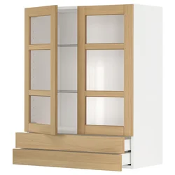 METOD/MAXIMERA Viseča omarica+2 stk vrata/2predala, bela/Forsbacka hrast, 80x100 cm