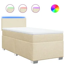 Vidaxl Box spring postelja z vzmetnico krem 90x200 cm blago