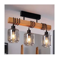 Brilagi - Plafonski luster WOOD GLASS 3xE27/60W/230V borovina/crna/dimljeno bež