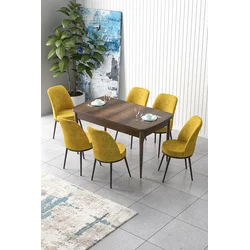 Hanah Home Set Trpezarijski sto i 6 stolica Zen, Žuto-braon