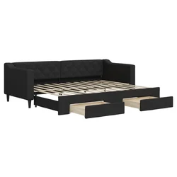 Vidaxl Izvlečna dnevna postelja s predali črna 80x200 cm blago