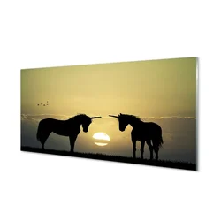 tulup.si Steklena slika Field sunset samorogi 140x70 cm 2 obešalnika
