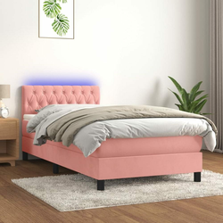 Krevet box spring s madracem LED ružičasti 90x200 cm baršunasti