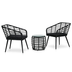 3-dijelni bistro set od poliratana crni