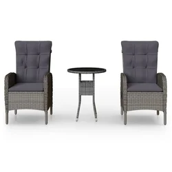 3-dijelni vrtni bistro set od poliratana sivi