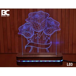 Black Cut 3D Lampa sa 9 različitih boja i daljinskim upravljačem - Ruže ( L03 )