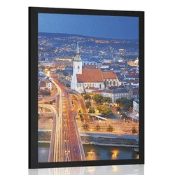 Plakat pogled na nočno Bratislavo - 60x90 white