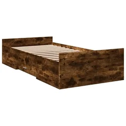 Vidaxl Posteljni okvir s predali dimljen hrast 75x190 cm inž. les
