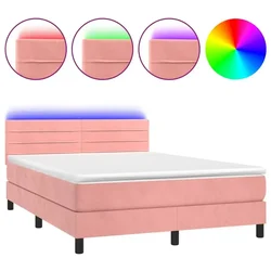 Vidaxl Box spring postelja z vzmetnico LED roza 80x200 cm žamet