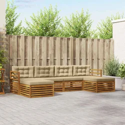 Setovi sofa s jastukom 6 pcs Prirodna i bež Čvrsto drvo akacije