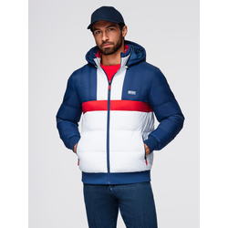 Ombre Mens puffer jacket with check lining - navy blue