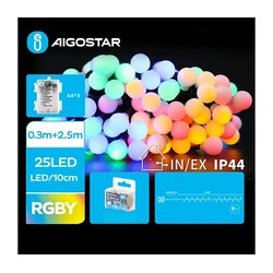 Aigostar - spoljašnji LED lanac 25xLED/3xAA/8 funkcija 2,8 m IP44 višebojni