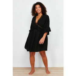 Trendyol Curve Black Mini Woven Striped Accessory Beach Dress