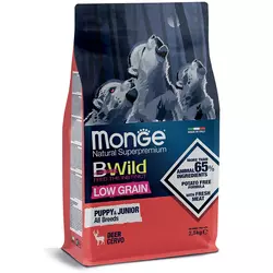 MONGE Suva hrana za štence i mlade pse svih rasa, jelenje meso bez žitarica Bwild Grain 2.5kg