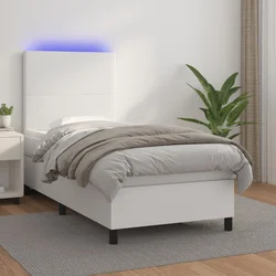 Krevet box spring s madracem LED bijeli 90x190 cm umjetna koža